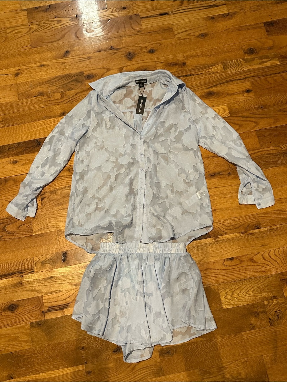 Light Blue Floral Set - Button-Up Top & Skirt. NWT